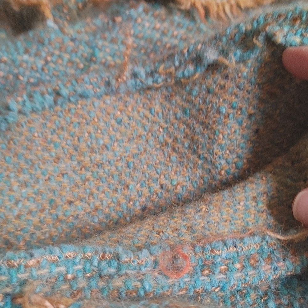 OOAK Handwoven Wool Hoodie Turquoise & Gold - Picture 17 of 17